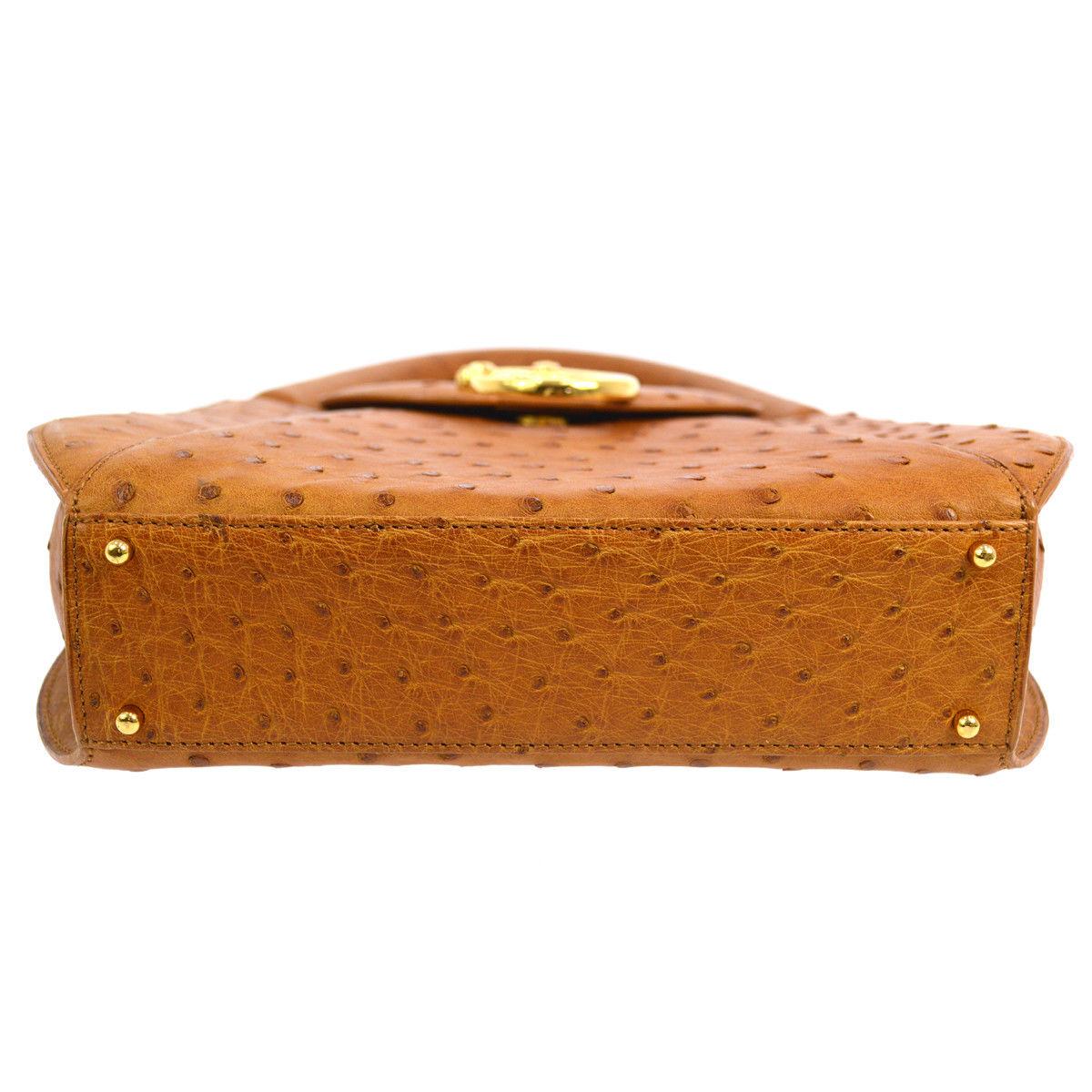 Cartier Cognac Cuir d'autruche Petit sac de soirée à rabat en cuir à poignée supérieure Pour femmes en vente