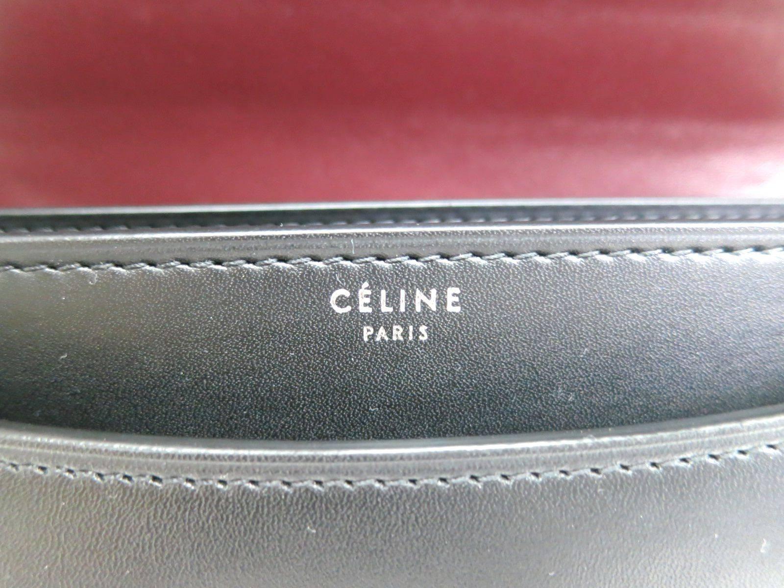 Celine Black Leather Silver Chain Hardware Crossbody Shoulder Bag at ...