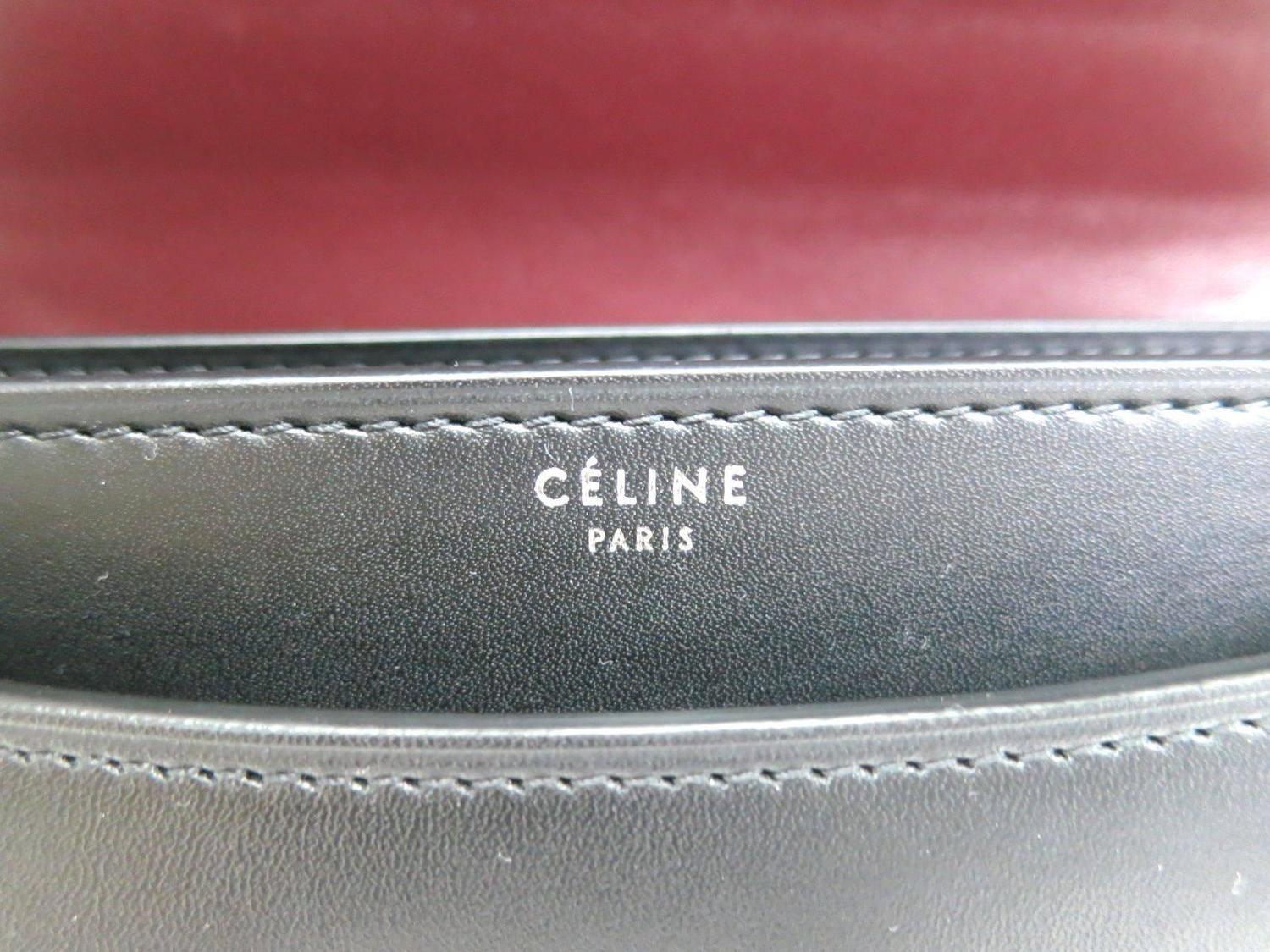Celine Black Leather Silver Chain Hardware Crossbody Shoulder Bag ...  