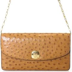 Celine Rare Vintage Cognac Ostrich Leather Gold Chain Shoulder Flap Bag