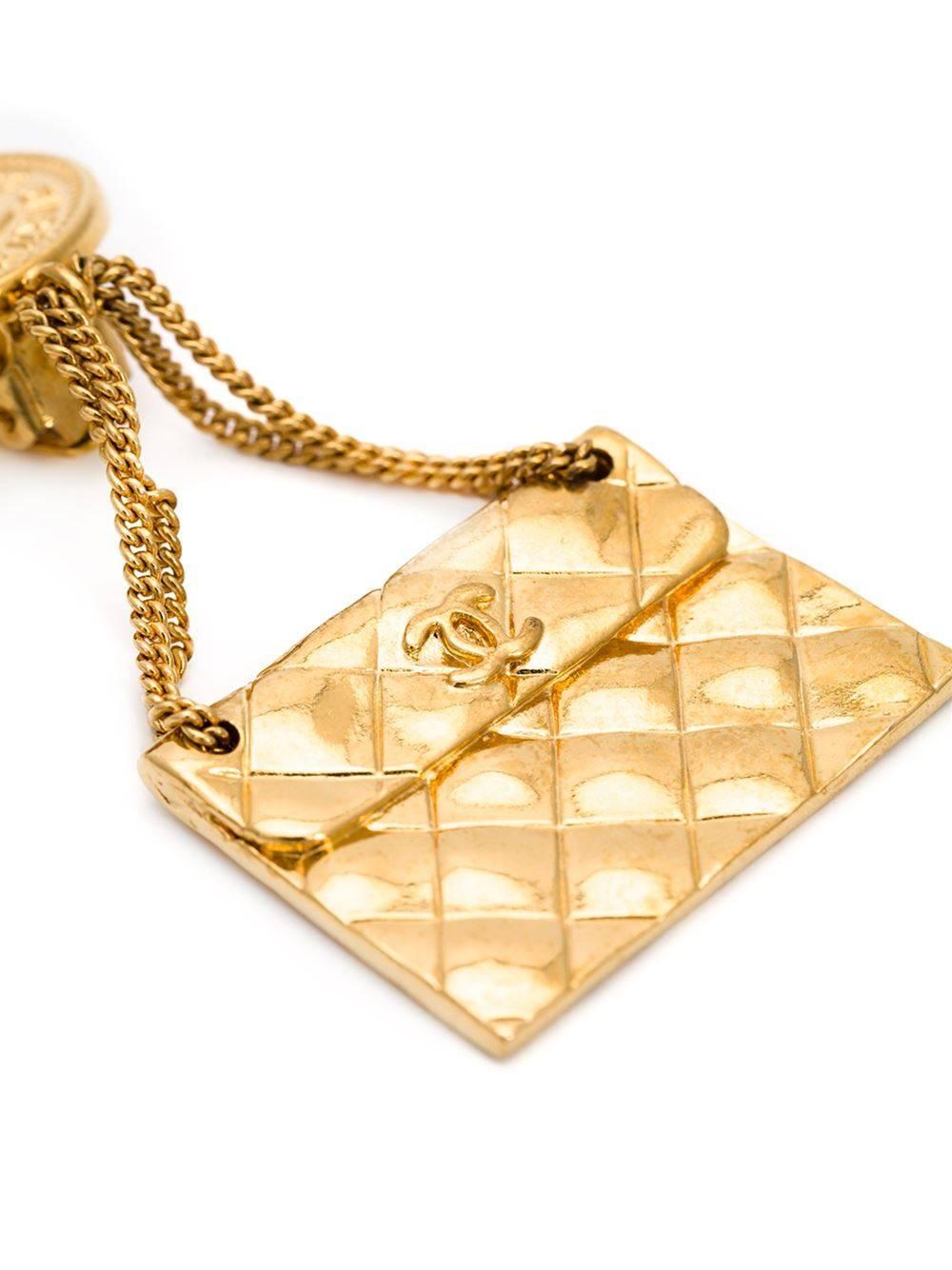 Chanel Gold 2.55 Quilted Bag Dangle Earrings at 1stdibs