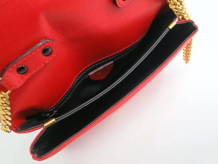 Celine Red Lambskin Leather Flap Gold Chain Shoulder Bag at 1stDibs
