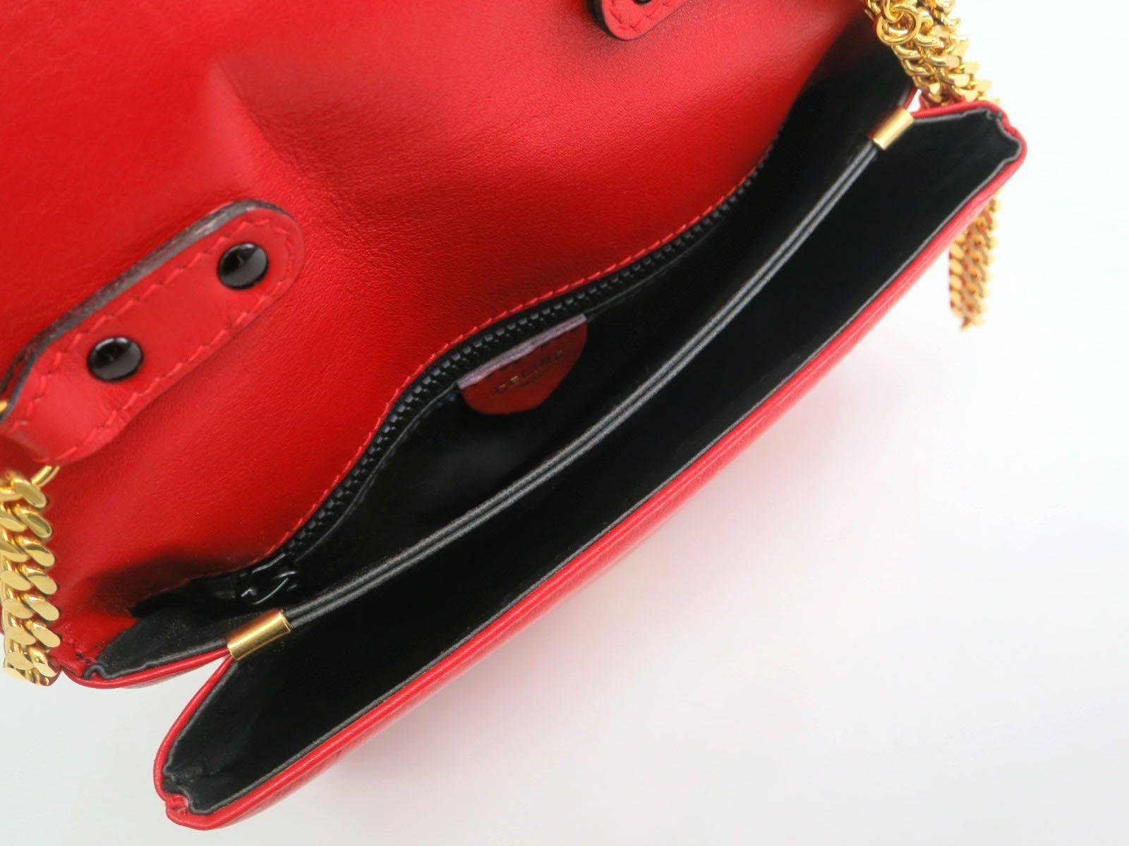 Women's Celine Red Lambskin Leather Flap Gold Chain Shoulder Bag