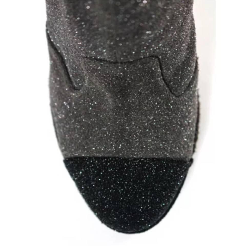 Black CHANEL Metallic Colorblock Cap Toe Wool Speckle Ankle Shoes Booties