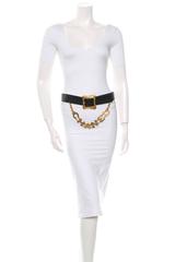 Chanel Gold Black Leather Logo Charm Chain Belt