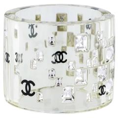 Chanel Clear Black Acrylic Rhinestone Confetti Cuff Bracelet
