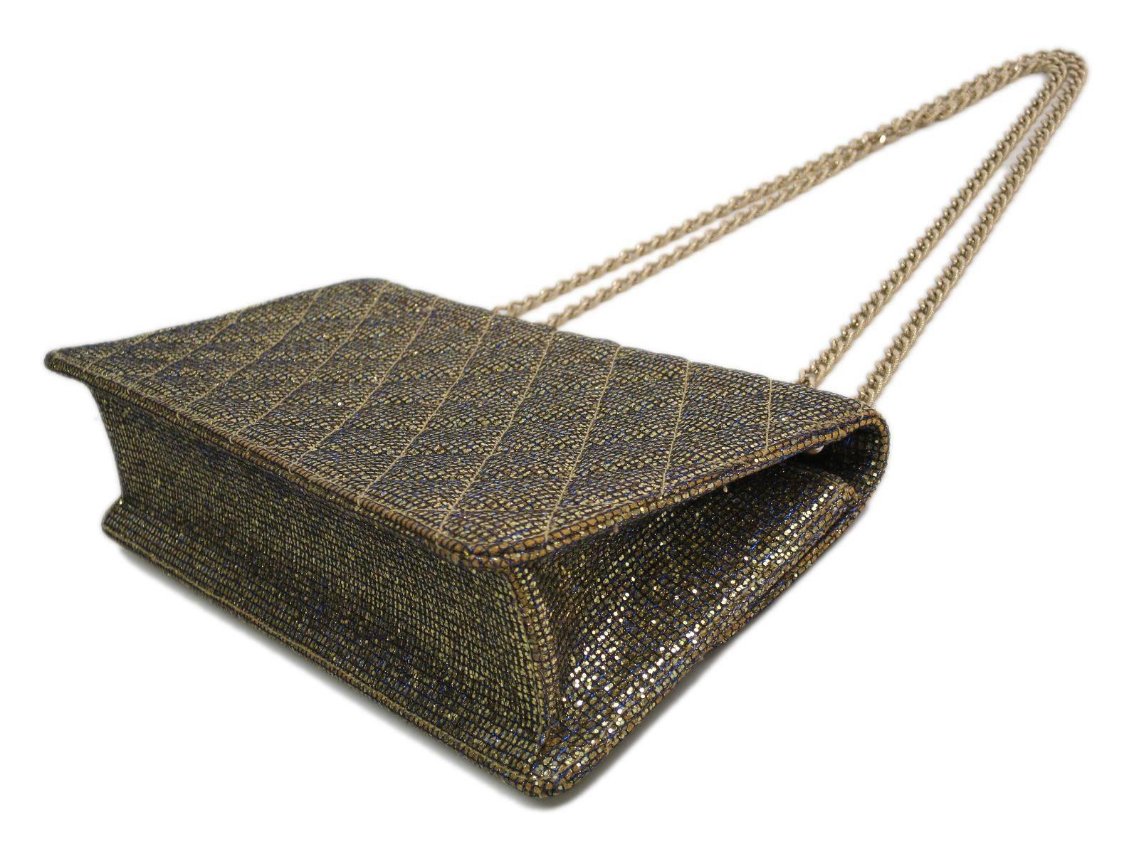 Women's Chanel 2.55 Gold Lame Canvas Flap Gold Chain Shoulder Bag