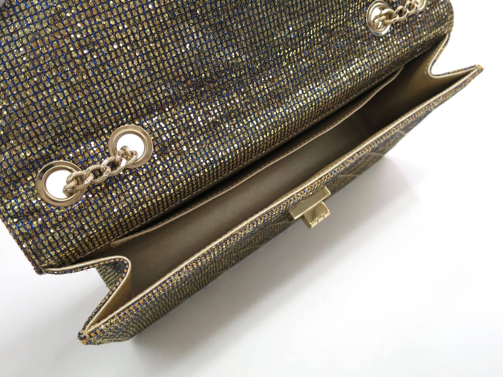 Chanel 2.55 Gold Lame Canvas Flap Gold Chain Shoulder Bag 2