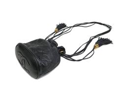 Chanel Vintage Black Lambskin Leather Mini Drawstring Bucket Crossbody Bag