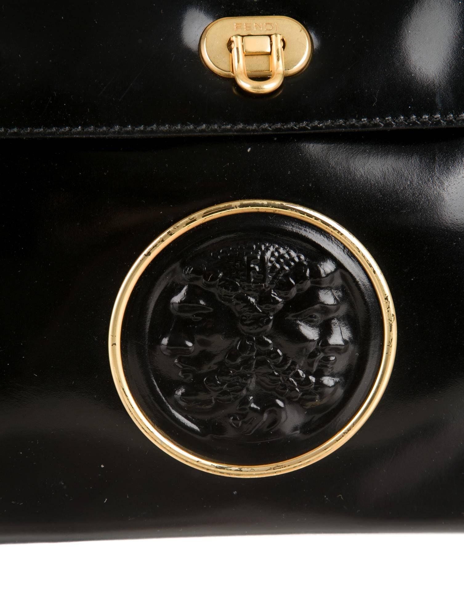 Fendi Vintage Black Leather Gold Hardware Satchel Crossbody Shoulder Bag In Good Condition In Chicago, IL
