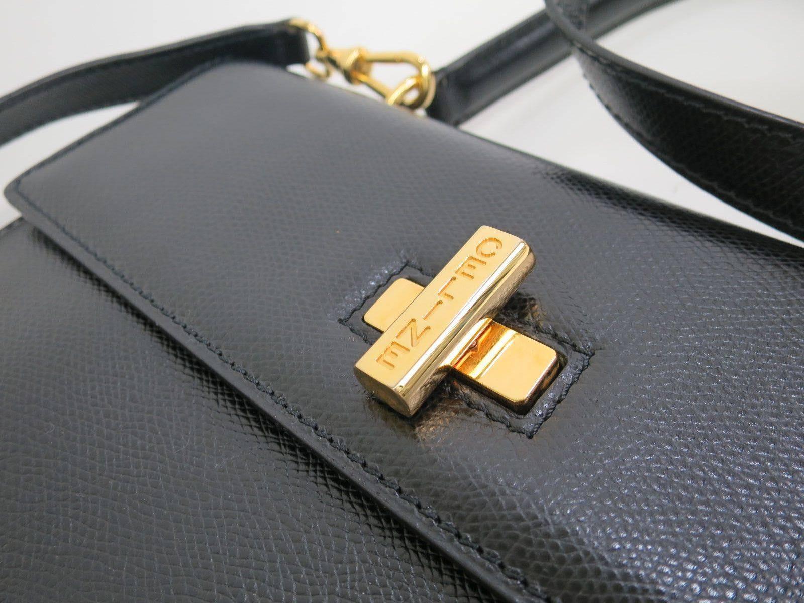 Celine Vintage Black Leather Gold Hardware Satchel Shoulder Bag at