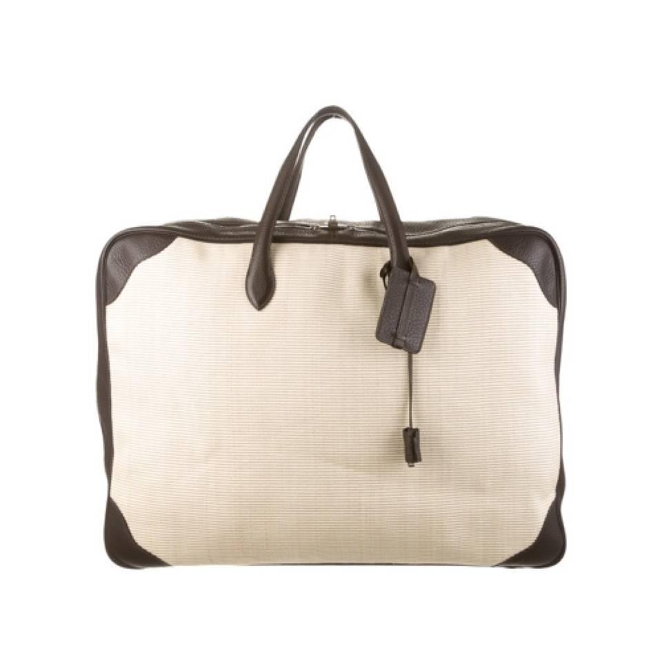 Hermes Rare Victoria De Voyage 50 Brown and Ivory Weekender ...  