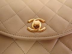 Chanel Nude Beige Calfskin Leather Flap Crossbody Shoulder Bag