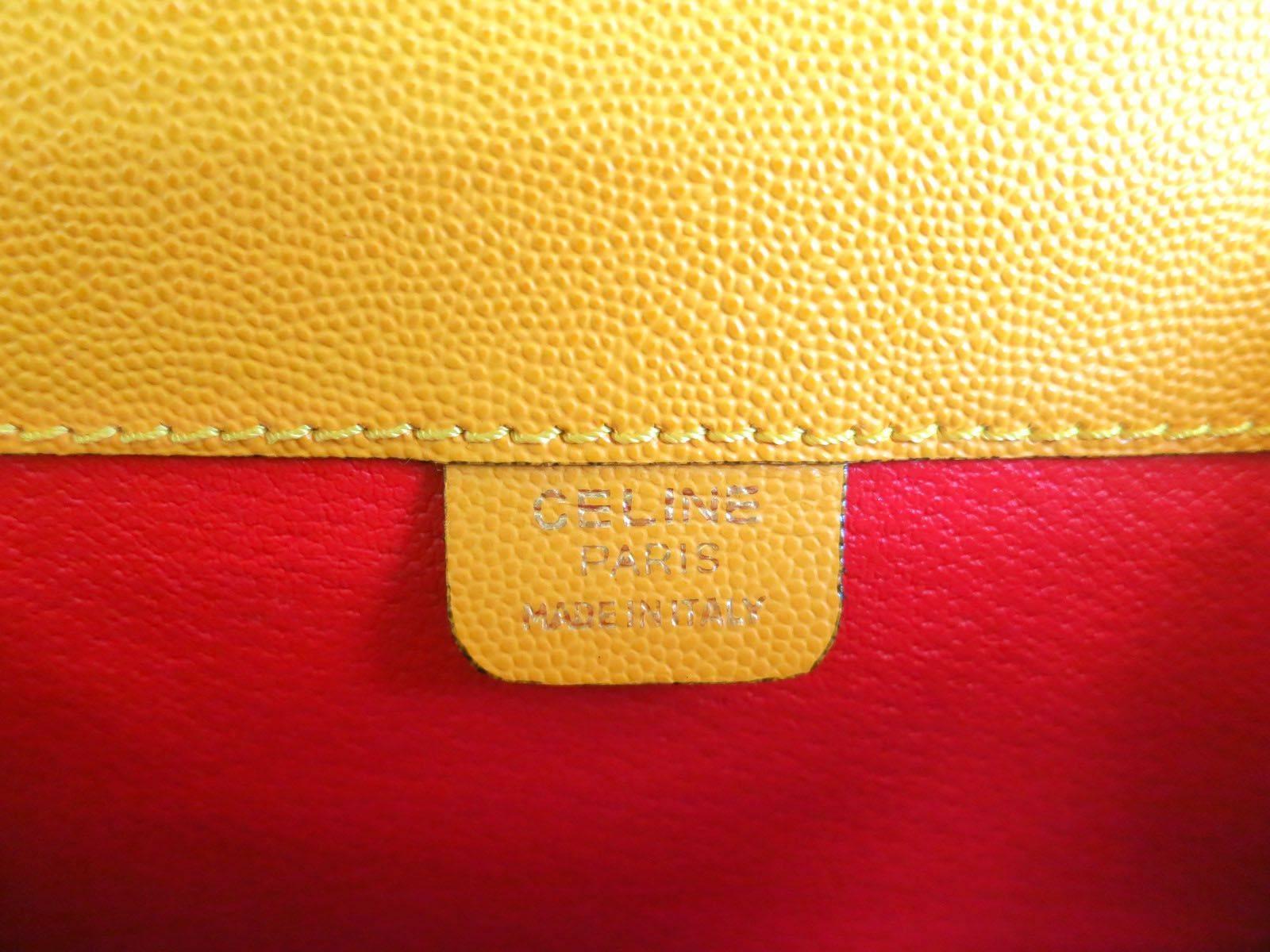 Celine Mustard Yellow Leather Box Kelly Satchel Shoulder Bag at ...