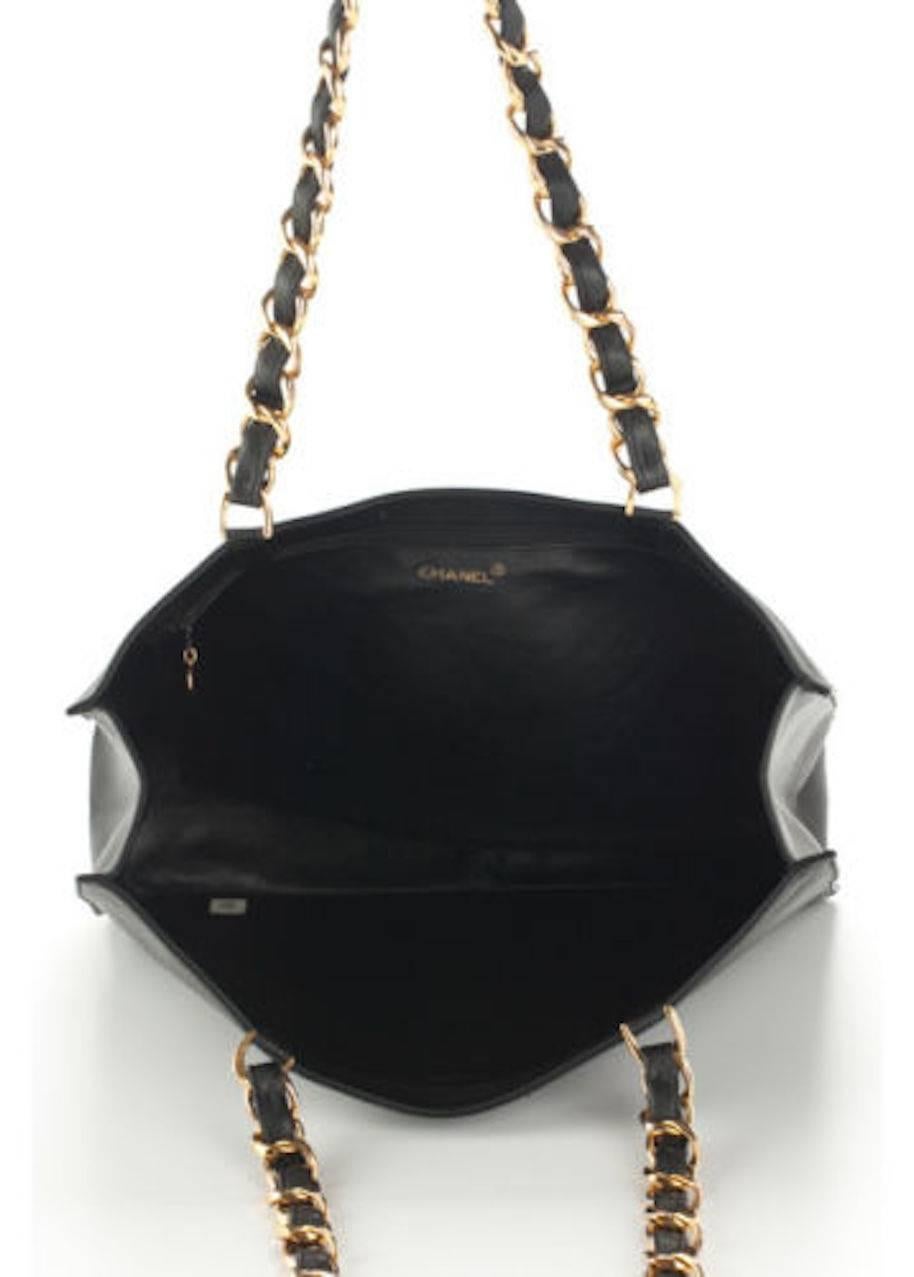 Chanel Black Lambskin Leather Gold Chain Shoulder Bag Shopper Tote 1