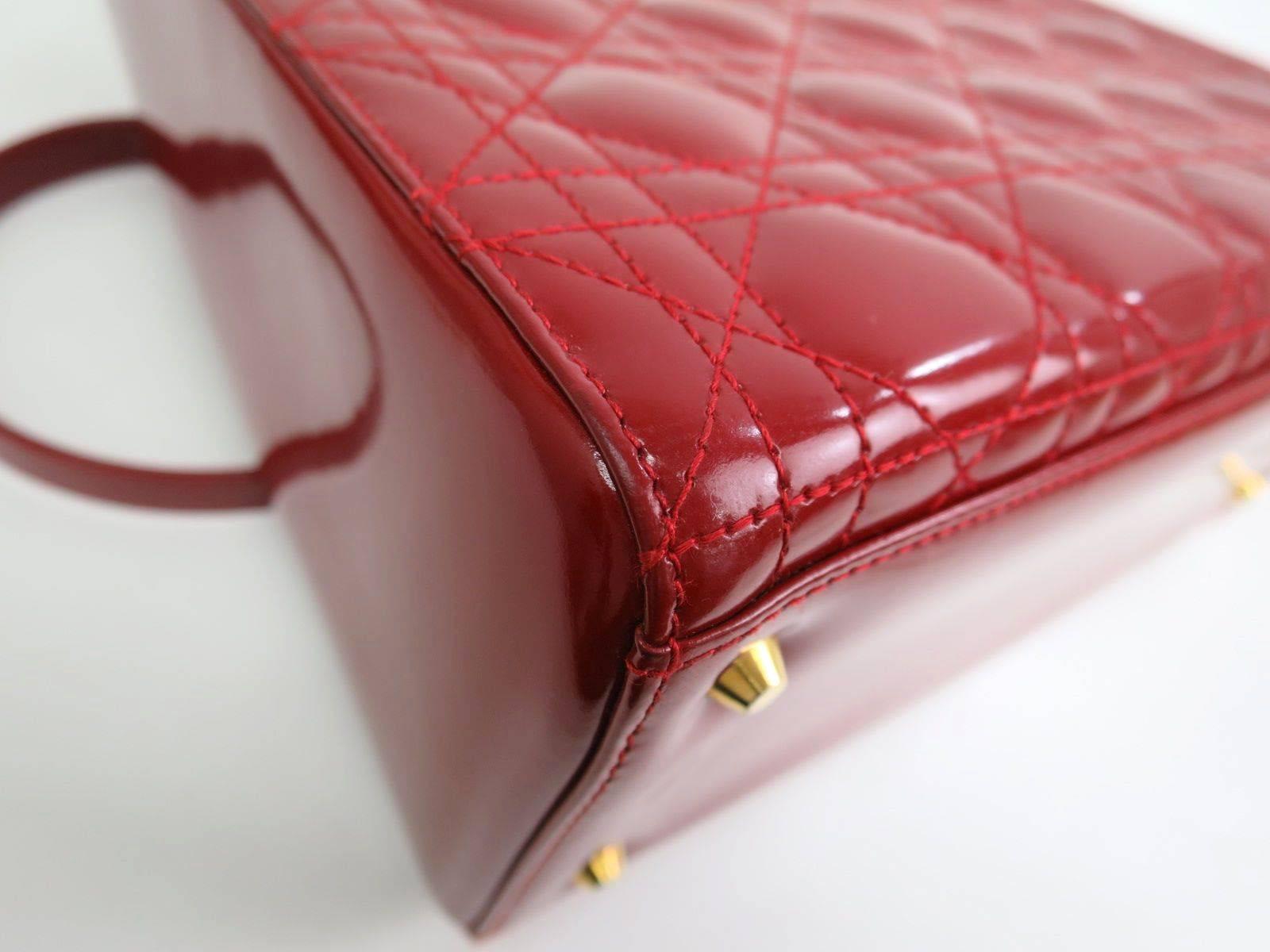 Christian Dior Red Quilted Cannage Lady Dior Satchel Shoulder Bag In Excellent Condition In Chicago, IL