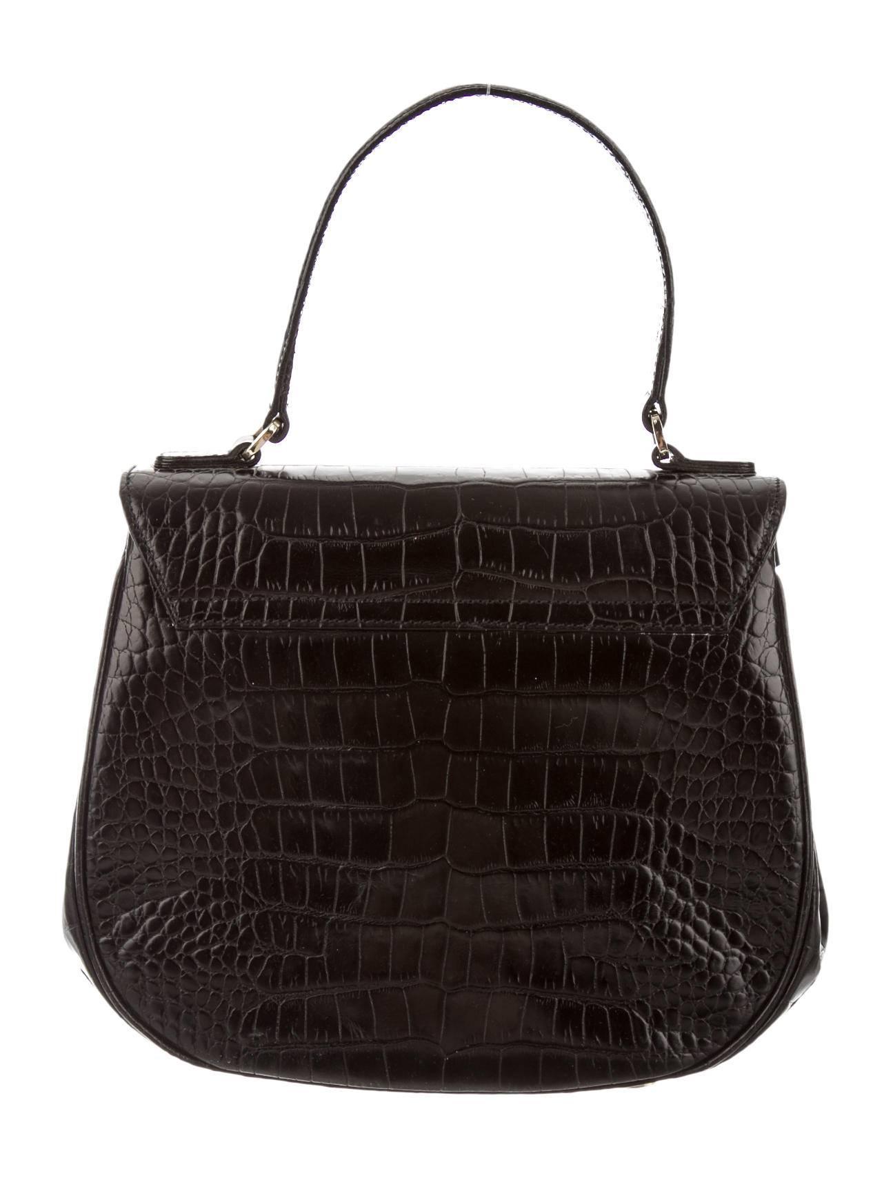 Women's Oscar de la Renta Rare Black Alligator Leather Top Handle Flap Satchel Bag