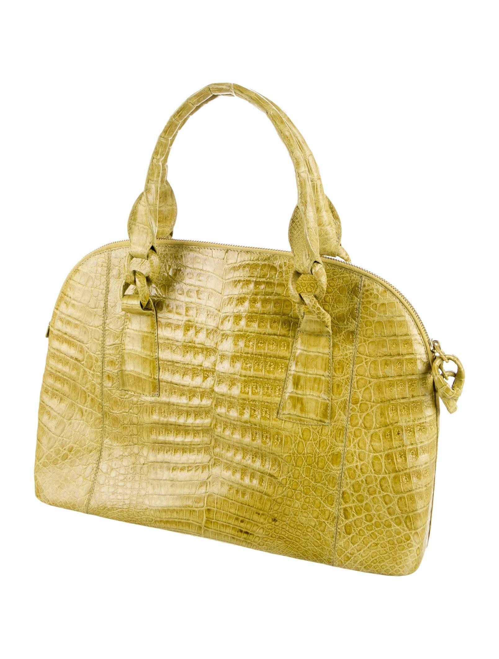 Nancy Gonzalez Lime Green Crocodile Leather Dome Satchel Bag In Good Condition In Chicago, IL