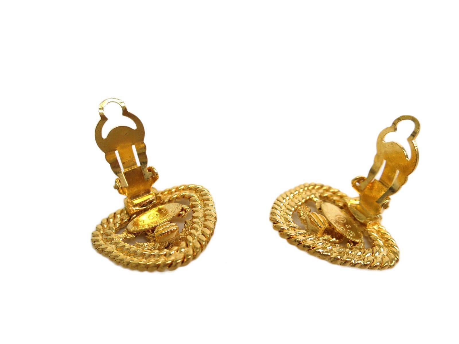 Chanel Gold Tone Braided Metal CC Earrings In Good Condition In Chicago, IL