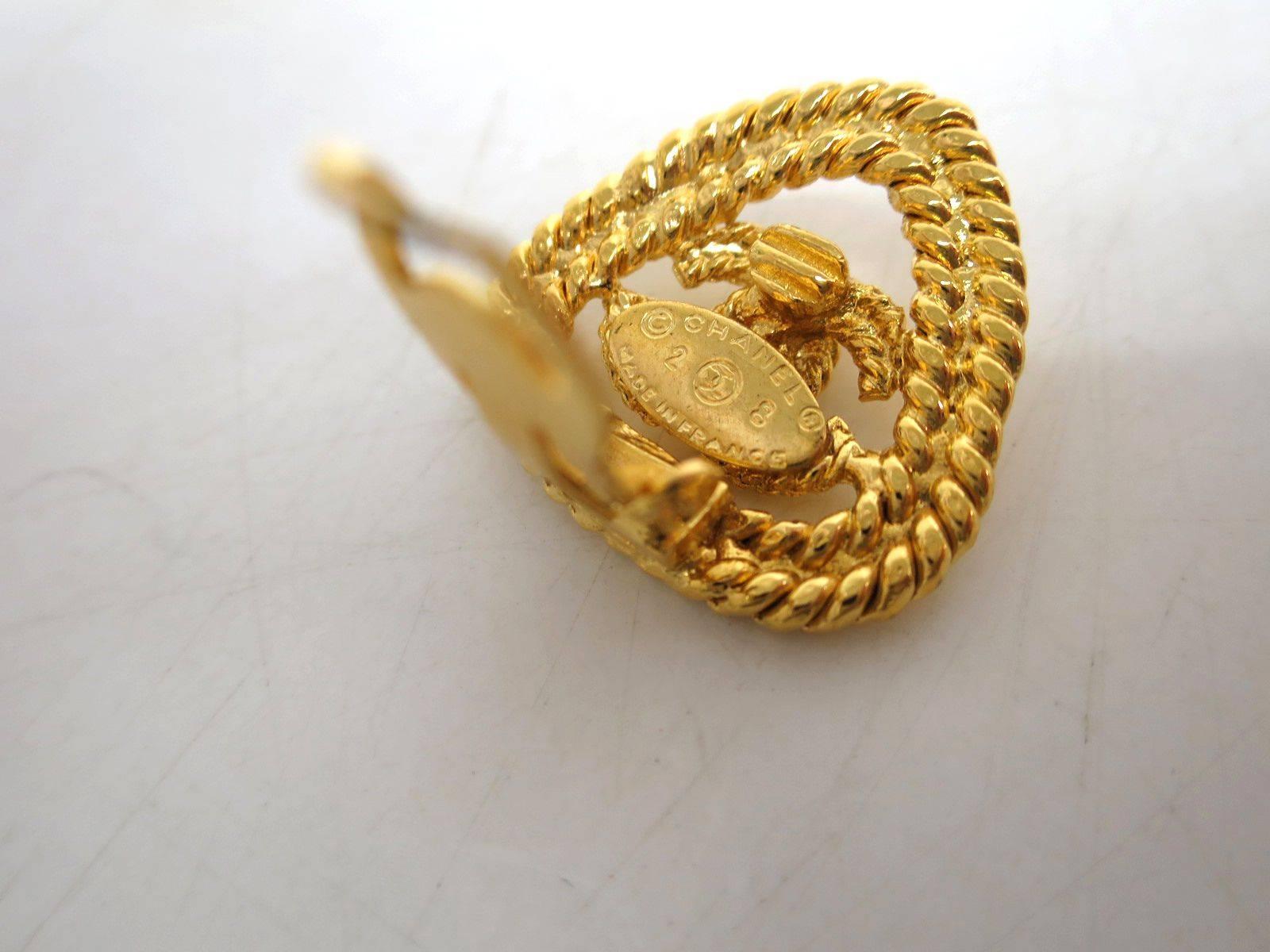 Women's Chanel Gold Tone Braided Metal CC Earrings