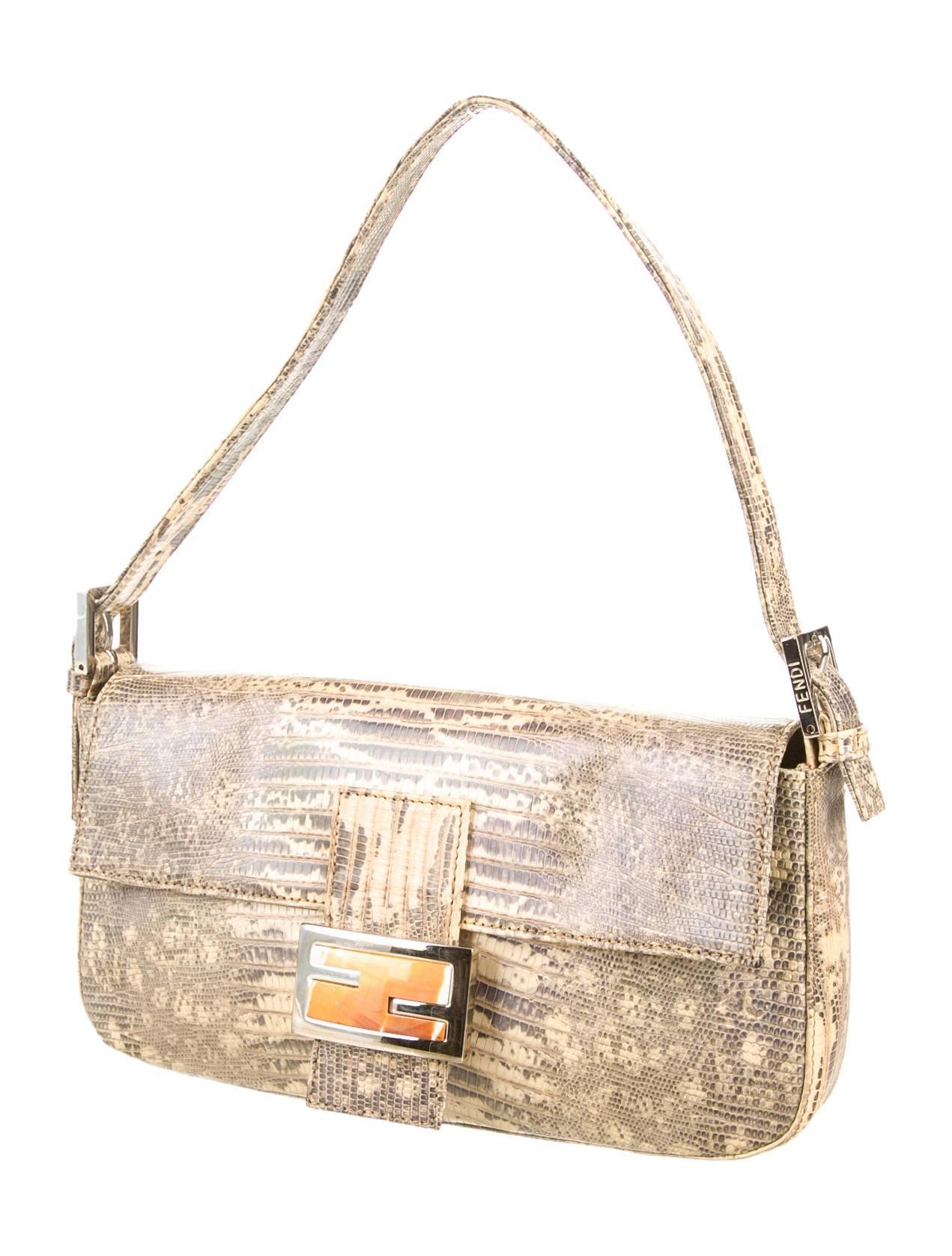 Fendi Borsa a tracolla in pelle di lucertola marrone cangiante con manico superiore In condizioni buone a Chicago, IL