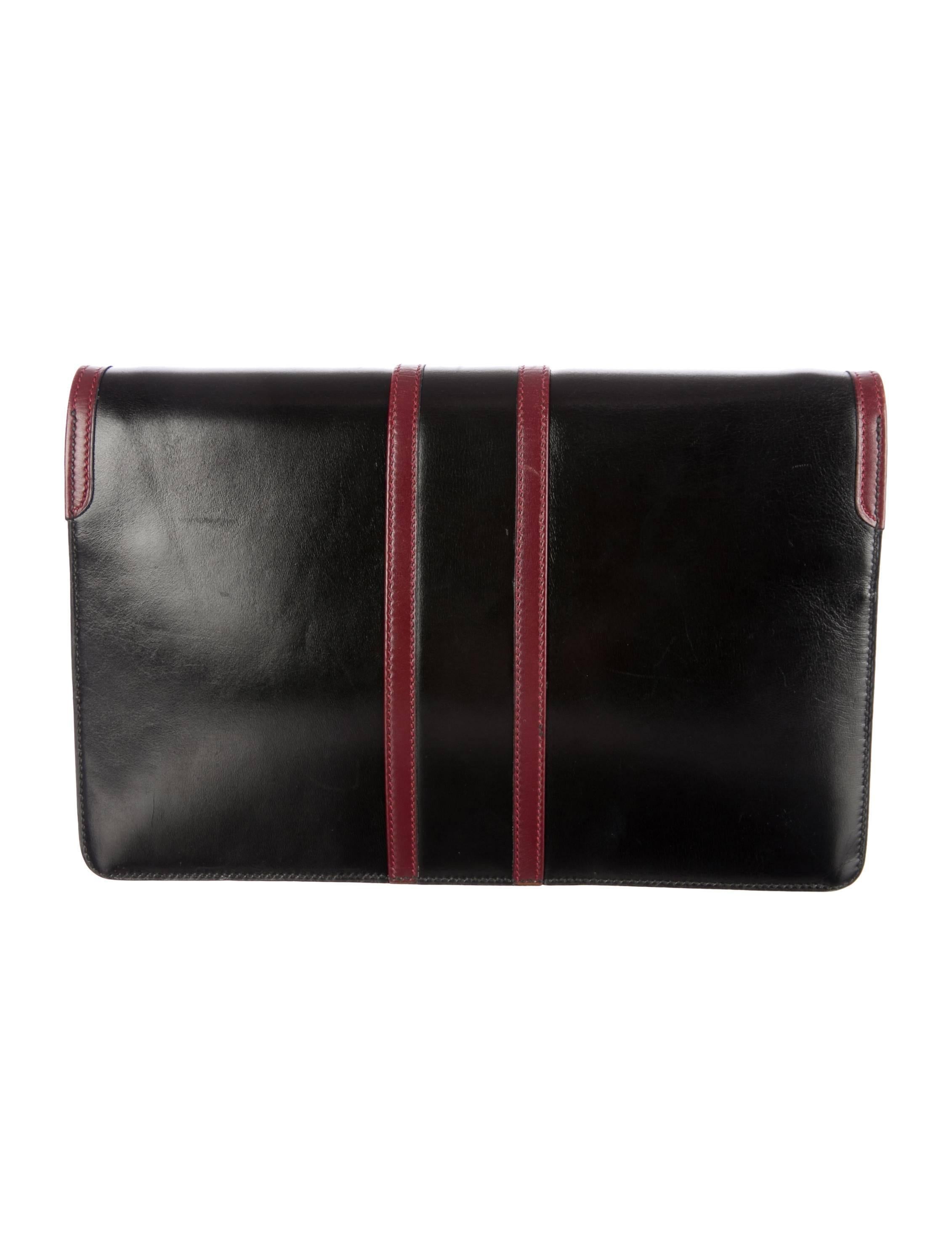 Women's Hermes Black and Red Box Leather Rouge H Flap Envelope Clutch Bag
