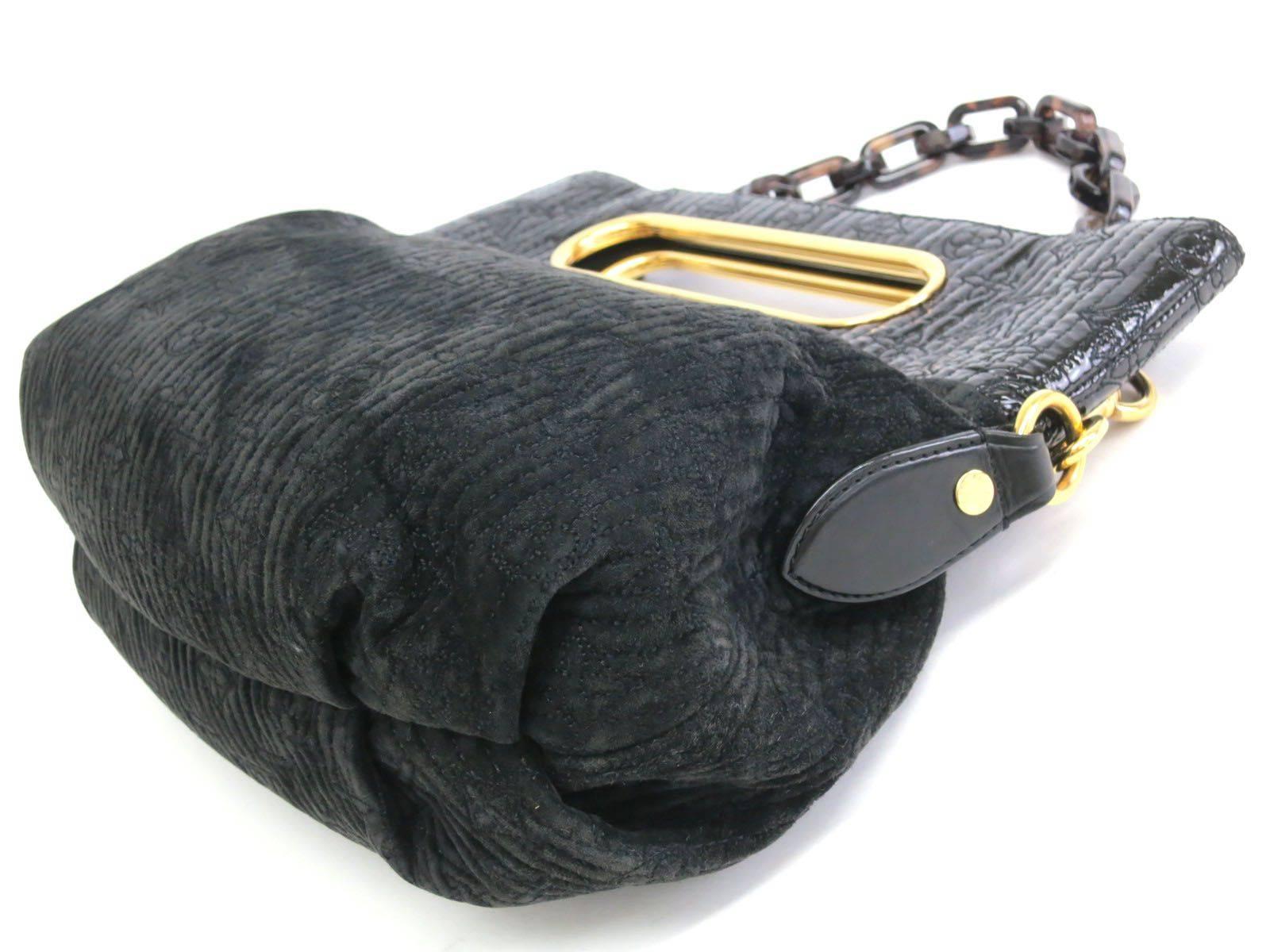 Louis Vuitton Monogram Black Suede Patent Leather Tortoise Chain Shoulder Bag 2