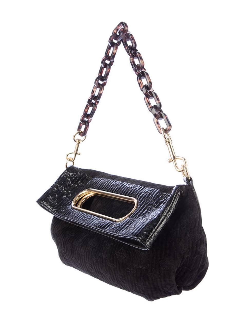 Women's Louis Vuitton Monogram Black Suede Patent Leather Tortoise Chain Shoulder Bag