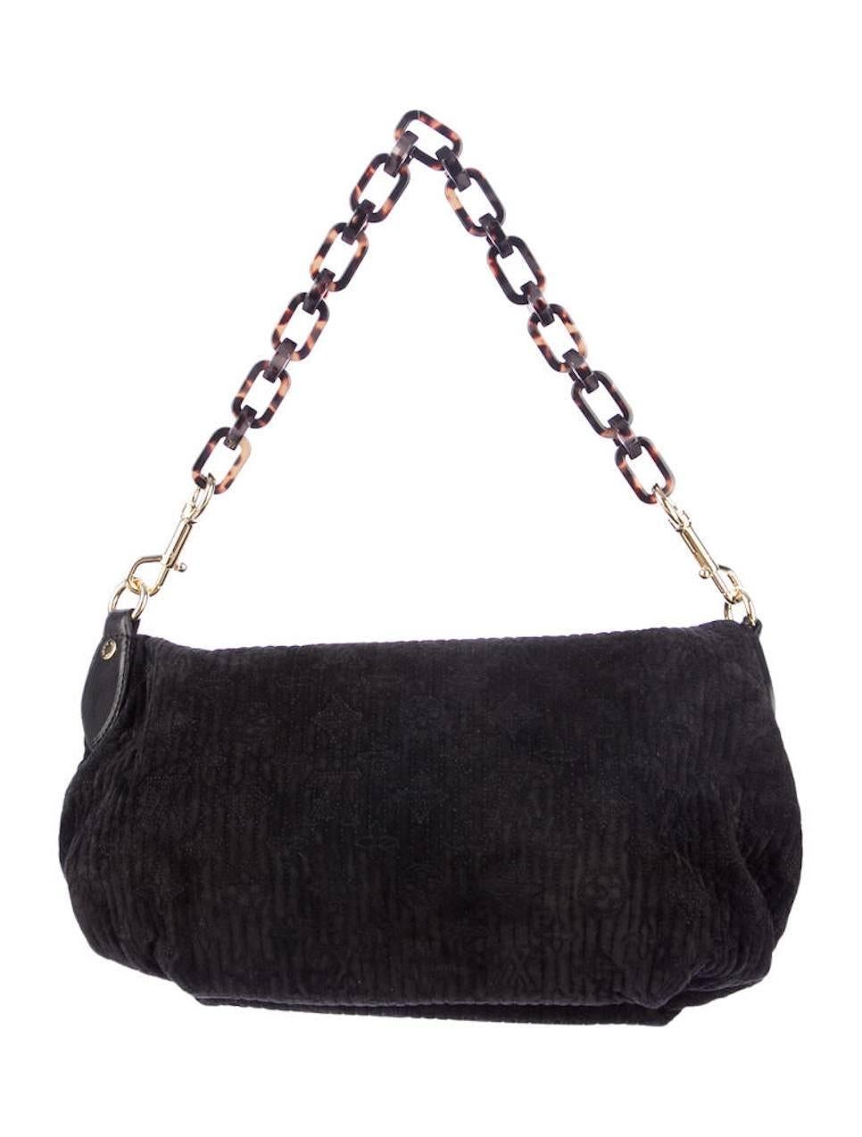 Louis Vuitton Monogram Black Suede Patent Leather Tortoise Chain Shoulder Bag 1
