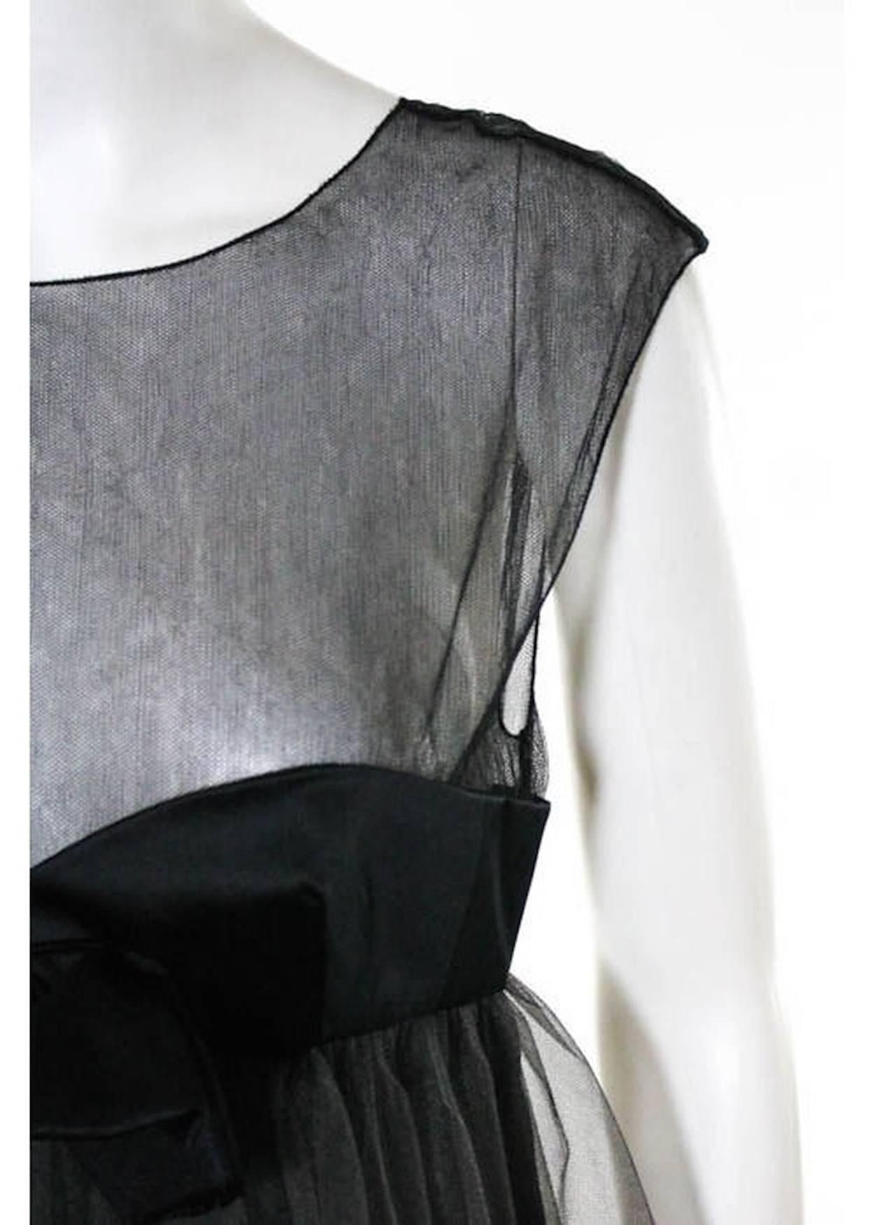 Chanel Rare Black and Gray Silk Sheer Empire Waist Sleeveless Dress Gown In Good Condition In Chicago, IL