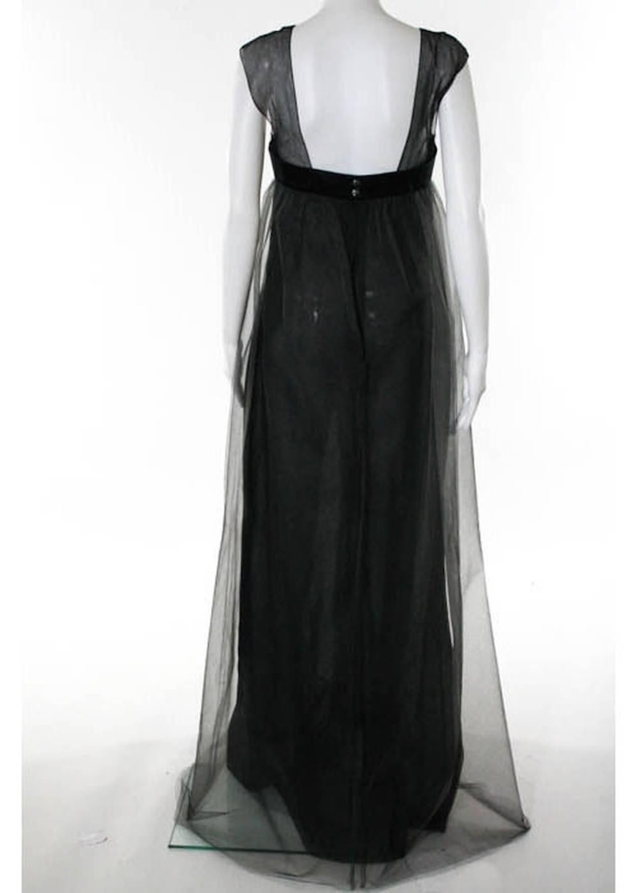 Women's Chanel Rare Black and Gray Silk Sheer Empire Waist Sleeveless Dress Gown