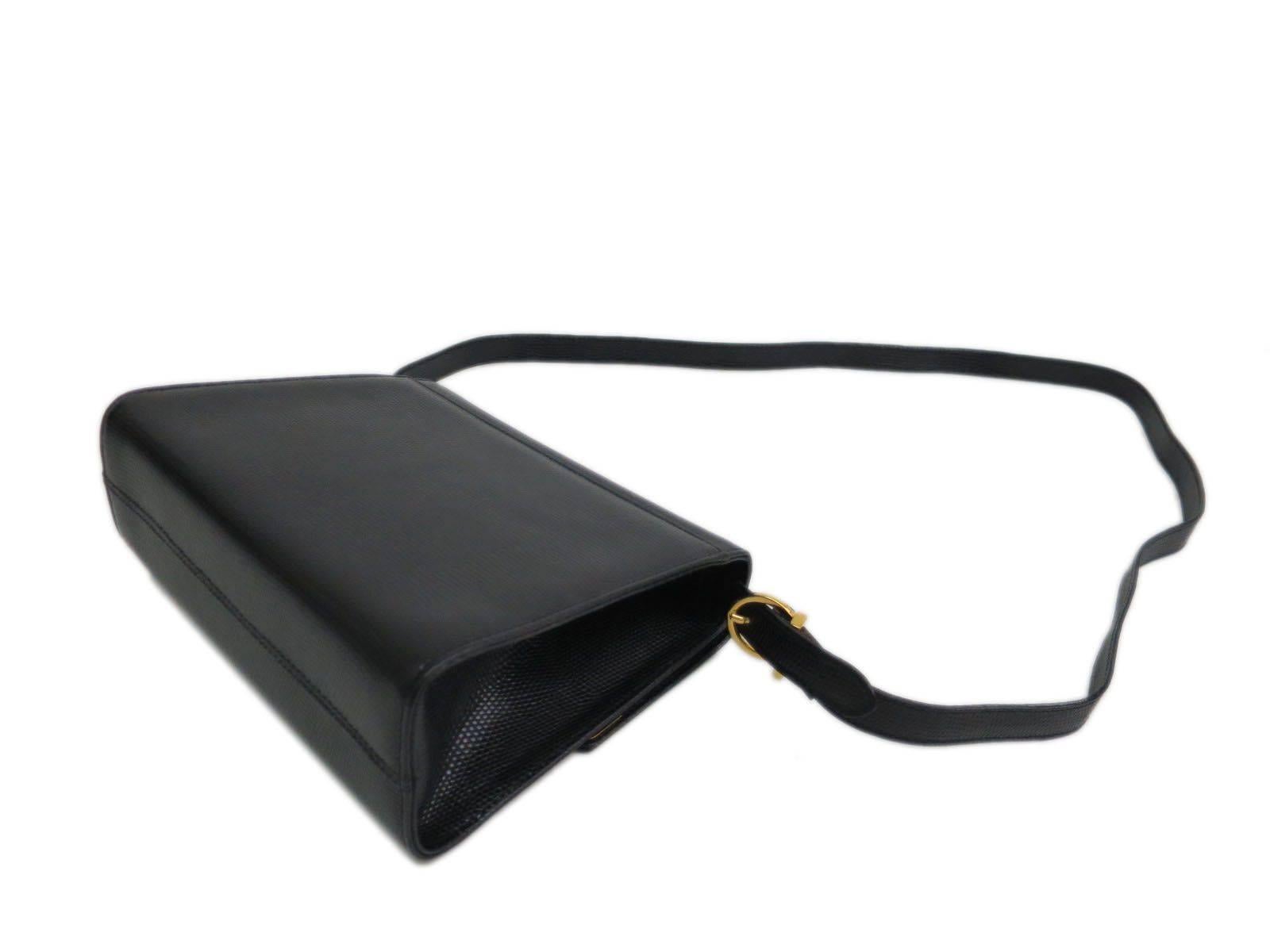 Salvatore Ferragamo Black Leather Flap Gold Hardware Crossbody Shoulder Bag In Good Condition In Chicago, IL