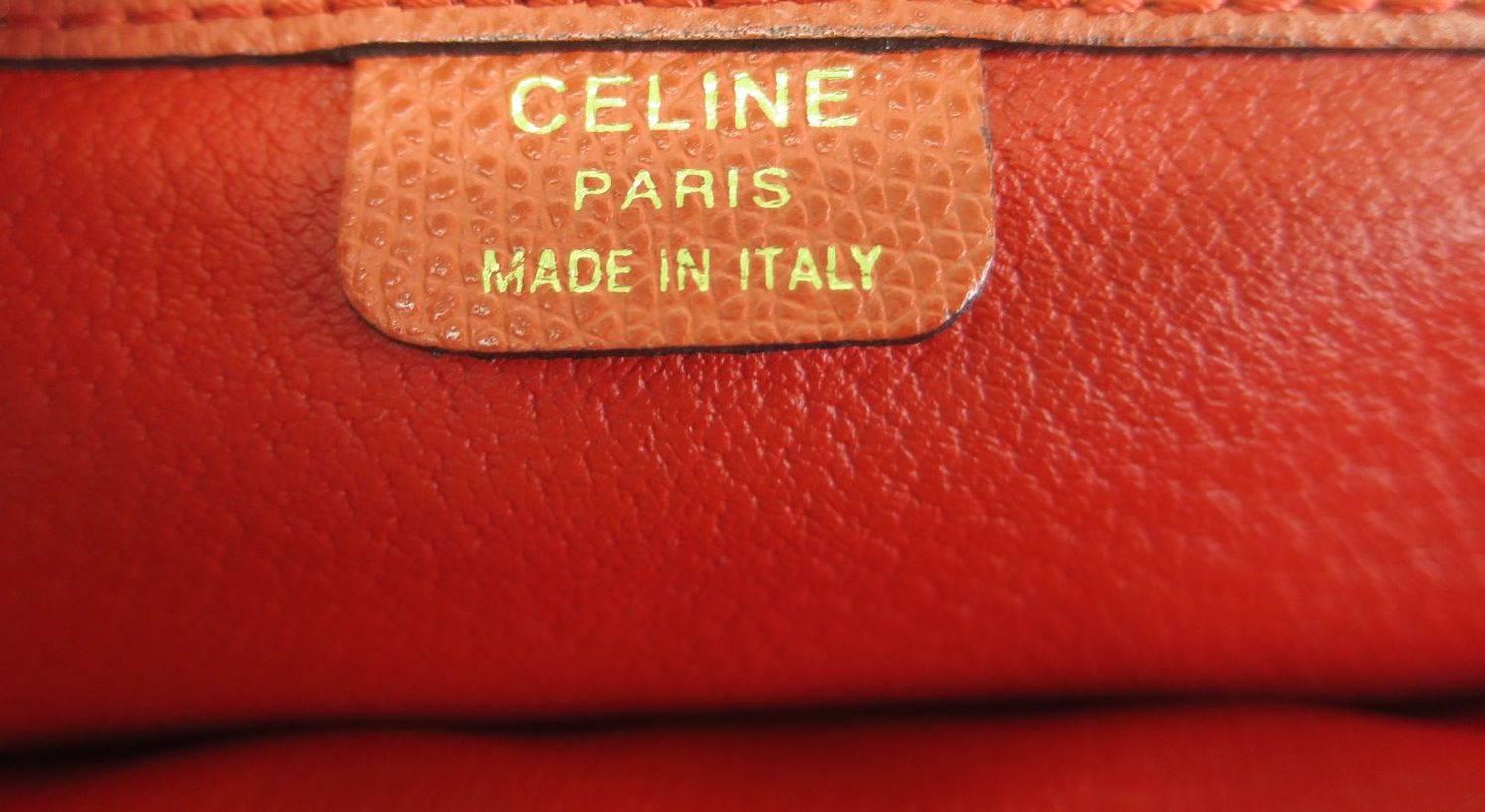 Celine Orange Leather Gold Hardware Alma Style Top Handle Satchel Shoulder Bag In Good Condition In Chicago, IL