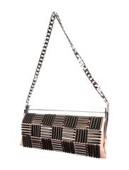Chanel Nude Satin and Black Beaded Gunmetal Chain Evening Shoulder Bag