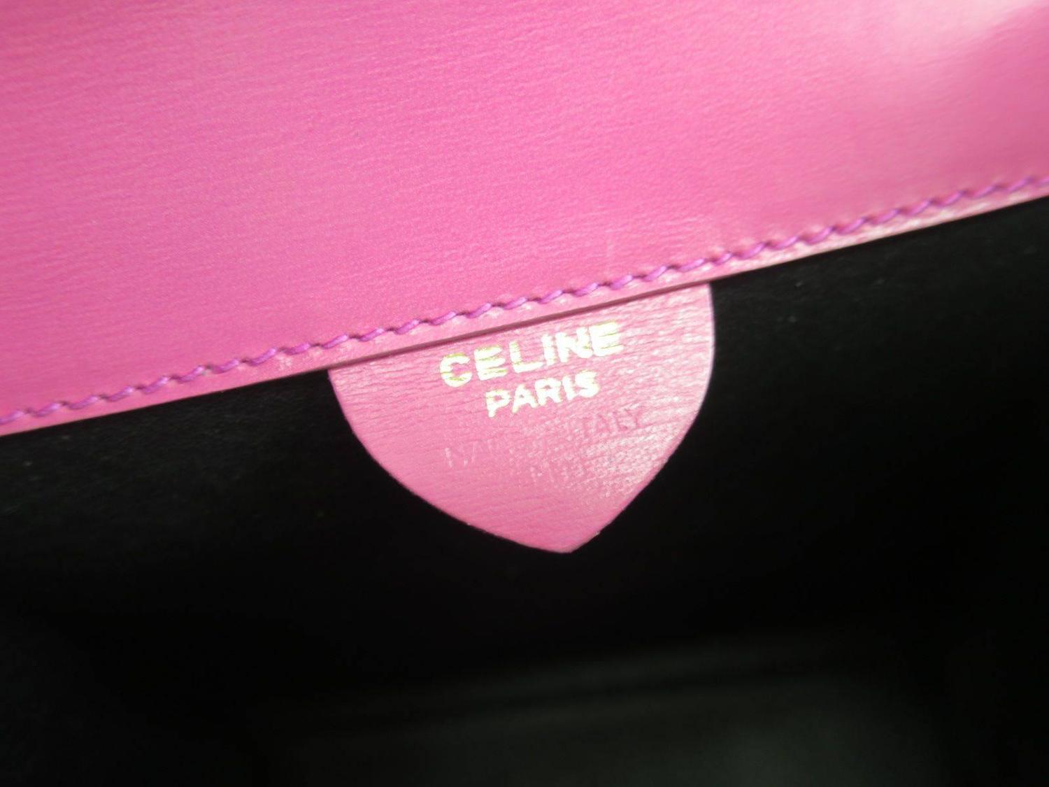 celine mini shoulder bag - Celine Pink Leather Box Kelly Top Handle Satchel Shoulder Bag at ...