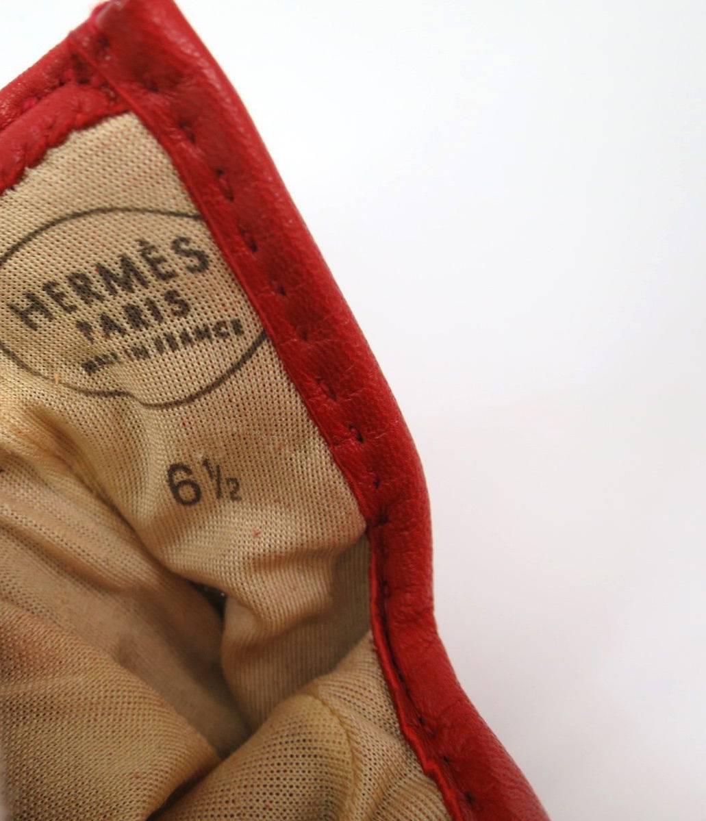 Hermes Red Leather Gold Hardware H Gloves 1