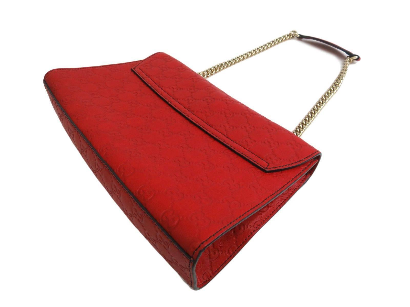Gucci Monogram GG Flap Rotes Leder Gold Kette Crossbody Umhängetasche Damen