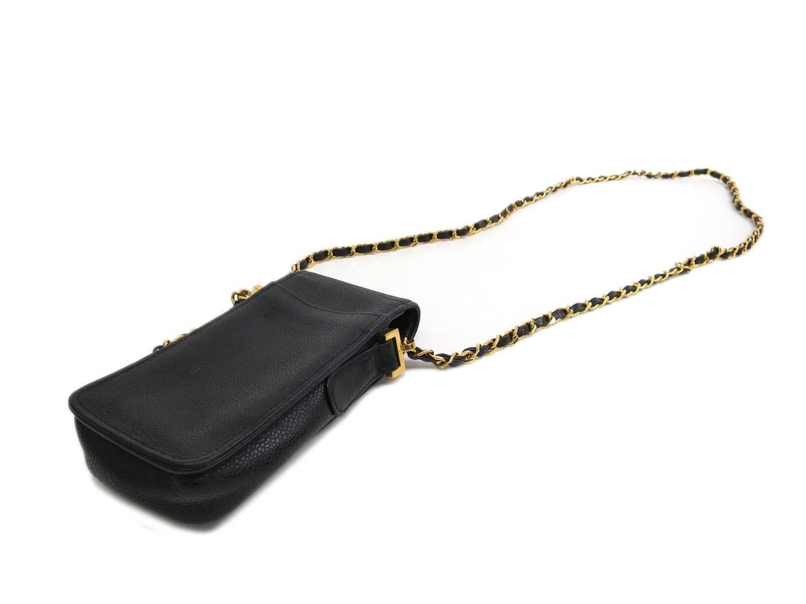 Chanel Schwarz Kaviar Leder Gold Hardware Telefon Fall Crossbody Umhängetasche Damen