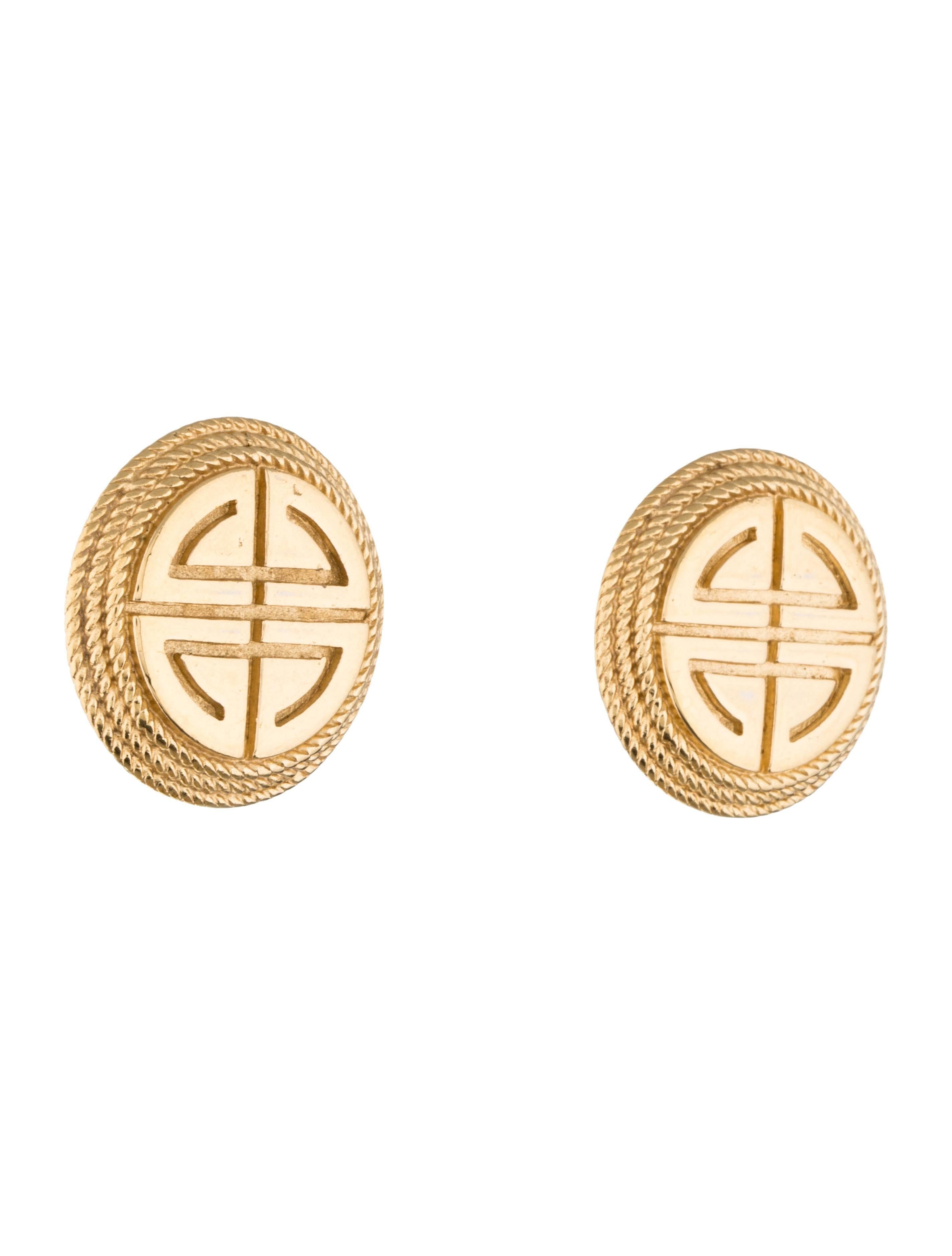 Givenchy Gold Tone Etched Texture Round Earrings In Good Condition In Chicago, IL