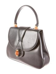 Gucci Vintage Black Leather Resin Turn Lock Top Handle Satchel Bag