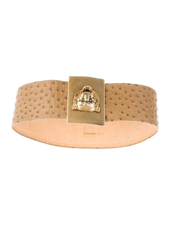 Christian Dior Brown Ostrich Leather Gold Tone Lion Head Waist Belt at ...