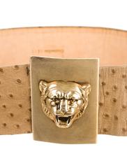 Christian Dior Brown Ostrich Leather Gold Tone Lion Head Waist Belt
