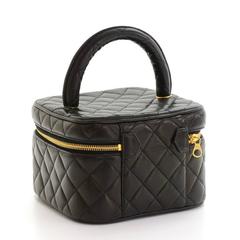 Chanel Black Lambskin Quilted Travel Vanity Cosmetic Case Bag