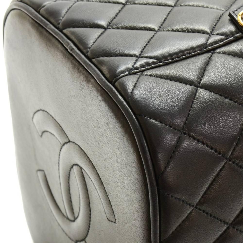 Women's Chanel Black Lambskin Quilted Travel Vanity Cosmetic Case Bag