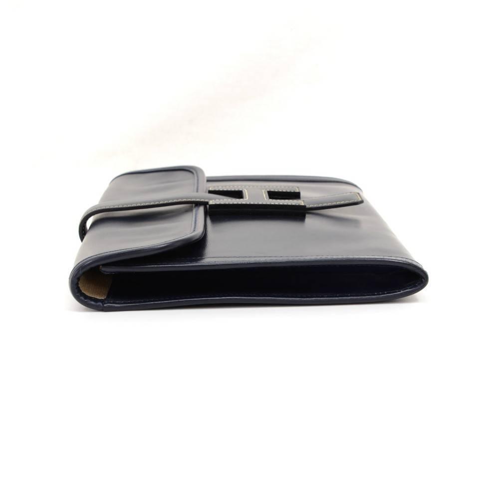 Hermes Navy Blue Leather Flap \u0026#39;H\u0026#39; Jige Clutch Bag at 1stdibs  