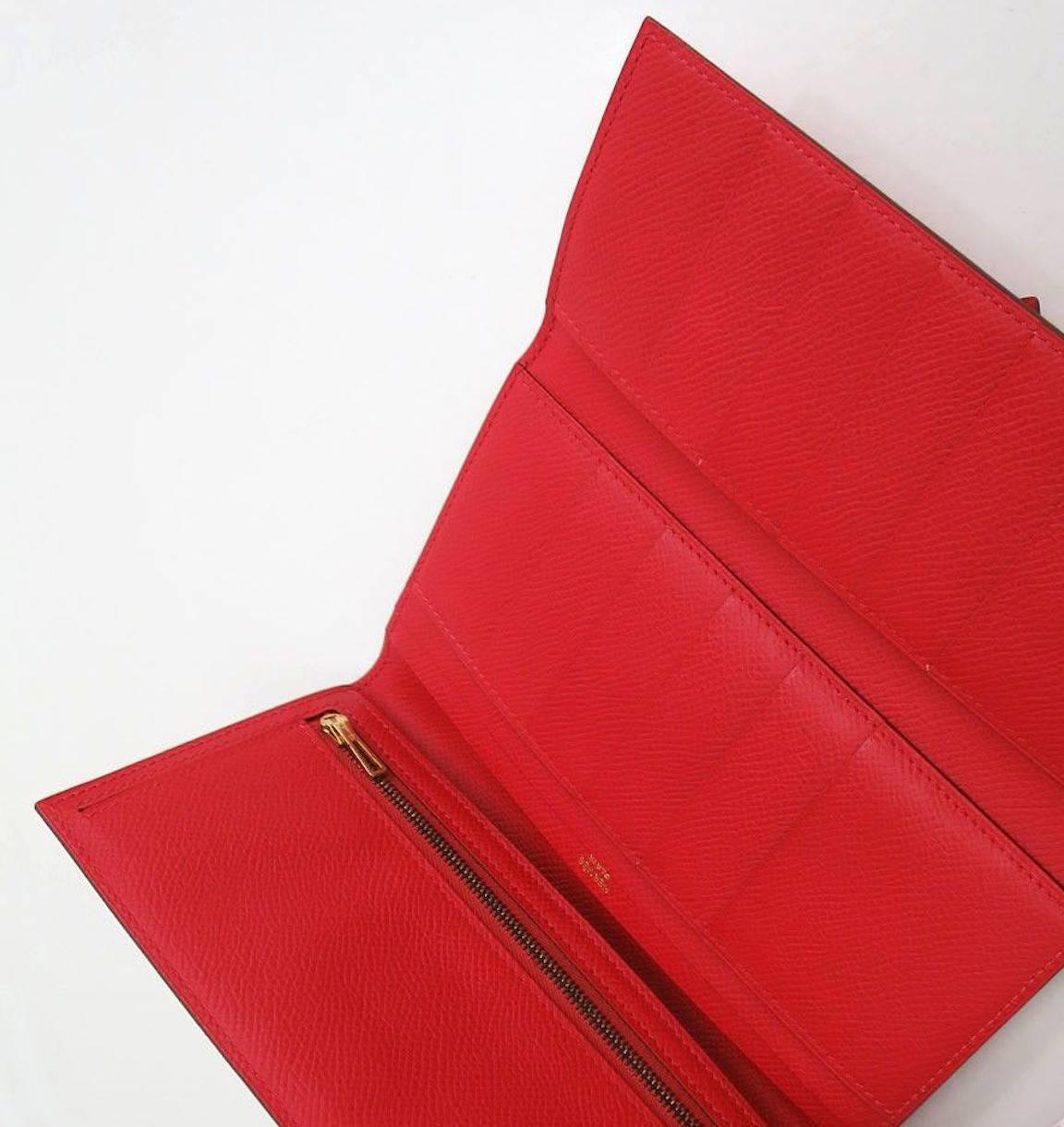 hermes red leather wallet