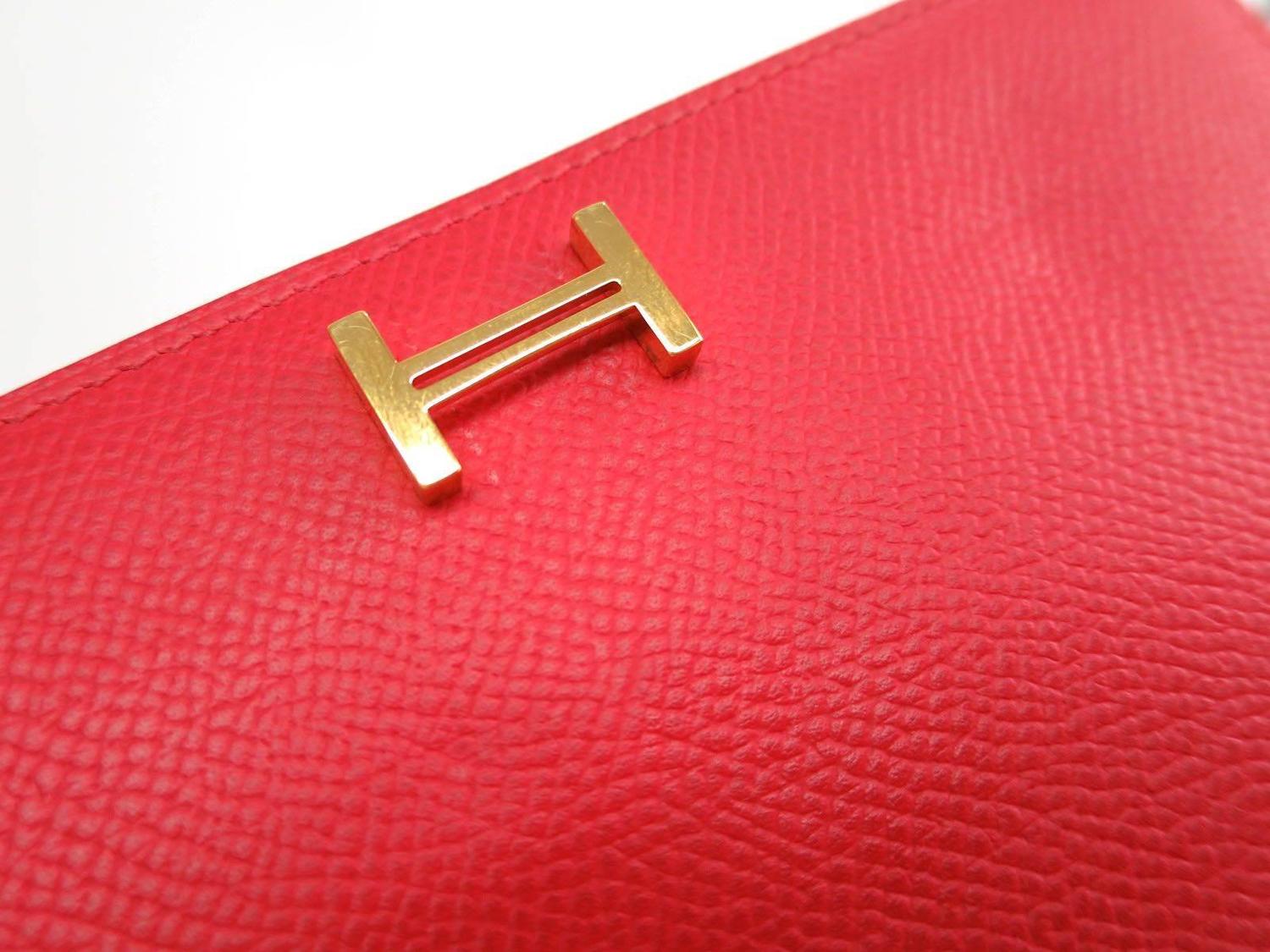 Hermes Red Epsom Leather Gold \u0026#39;H\u0026#39; Bearn Wallet at 1stdibs