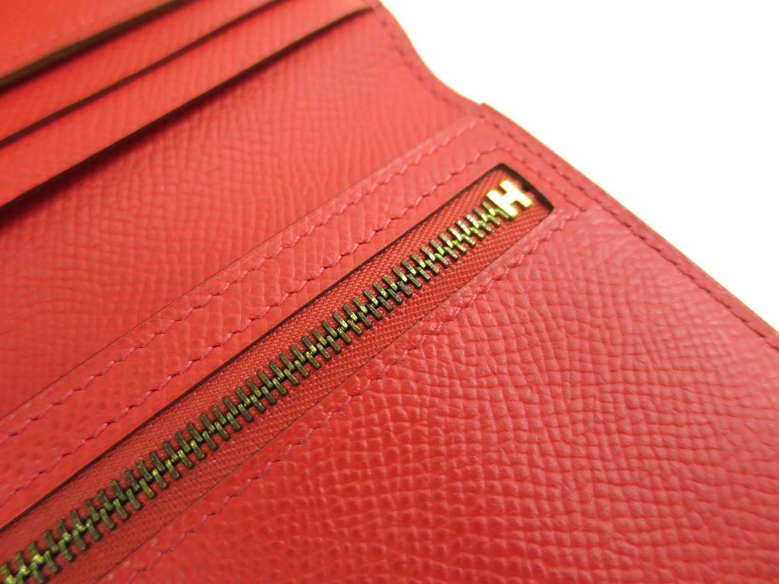 Hermes Red Epsom Leather Gold 'H' Bearn Wallet In Excellent Condition In Chicago, IL