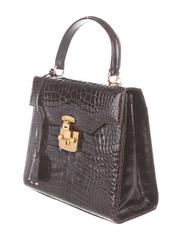 Gucci Brown Alligator Gold Hardware Top Handle Satchel Bag