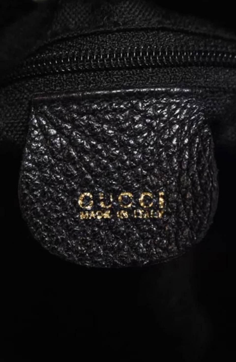 Gucci Black Leather Brown Bamboo Gold Hardware Bucket Top Handle Satchel Bag 2